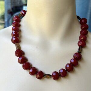 VTG Faceted Red Crystal Abalone Shell Spacer Beads Necklace Fashion Jewelry 18"‎